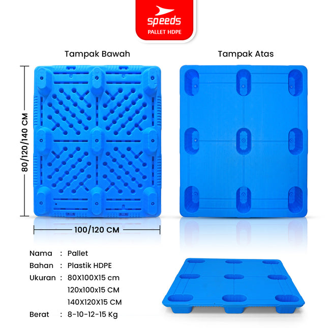 SPEEDS Thick HDPE Plastic Pallet 120x100x15cm Warehouse Pallet 9-Foot Strong Sturdy