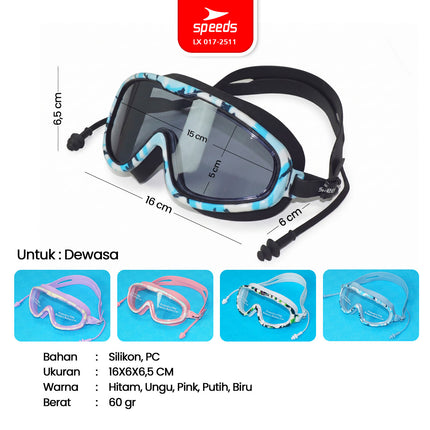 SPEEDS Kacamata Renang Dewasa Swim Goggles Anti Fog Ear Plugs 017-2511