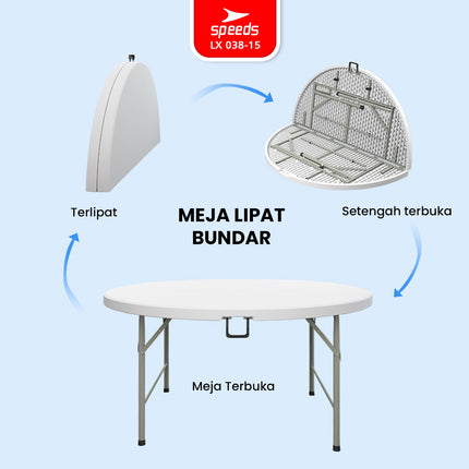 SPEEDS Meja Lipat Bulat Plastik Serbaguna 183cm 038-15