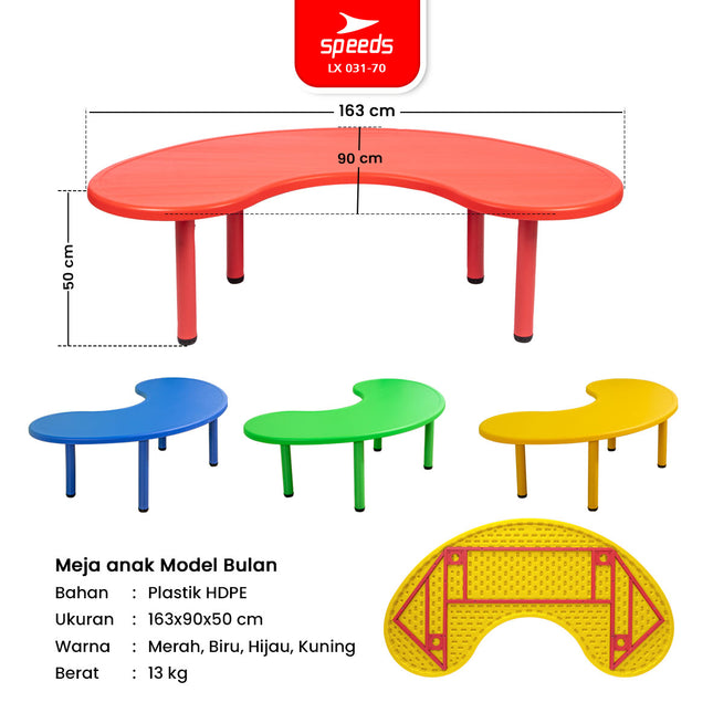 SPEEDS Meja Belajar Kokoh Colorfull Anak Bulan Moon Table Besar HDPE Meja TK Paud Playgroup Warna Warni Kids 031-70