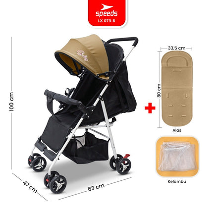 SPEEDS Stroller Kereta Dorong Anak Traveling Outdoor Fitur Lengkap Premium Bayi Portabel Kelambu Full Cover LX 073-8