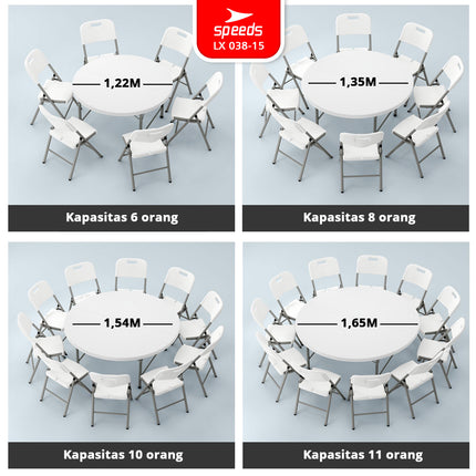 SPEEDS Meja Lipat Bulat Plastik Serbaguna 183cm 038-15