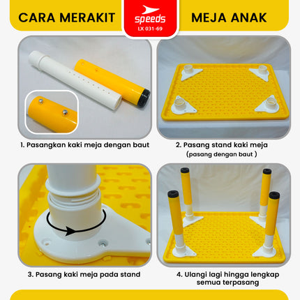 SPEEDS Meja Belajar Anak Tebal Kokoh Rectangular HDPE Kids Table Meja Persegi Panjang TK Paud Colorful Kids Table Warna Warni 031-69