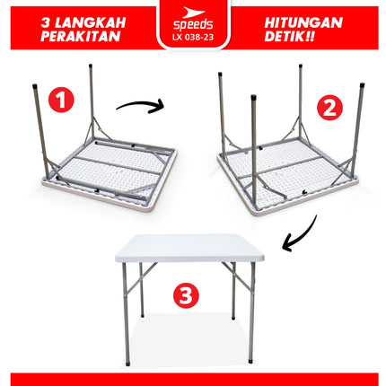 SPEEDS Meja Lipat Plastik 86x86x74cm Folding Table HDPE Indoor Outdoor Piknik Pameran Jualan Besar Meja Makan 038-23