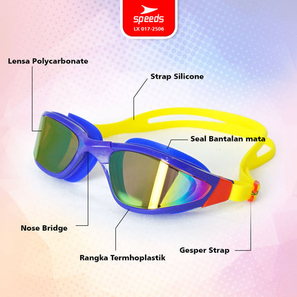 SPEEDS Kacamata Renang Swimming Goggles Silicon Strap Anti FOG & UV Lensa Berwarna 017-2506