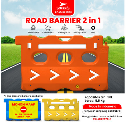 SPEEDS Penutup Jalan Safety Road Barrier Pembatas Road Barrier Block Water Isi Air 2in1 Pemisah Lalu Lintas