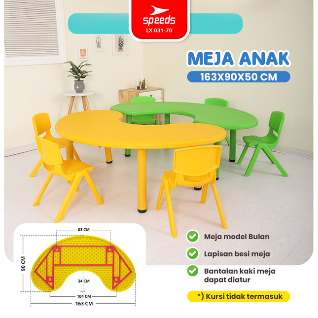 SPEEDS Meja Belajar Kokoh Colorfull Anak Bulan Moon Table Besar HDPE Meja TK Paud Playgroup Warna Warni Kids 031-70