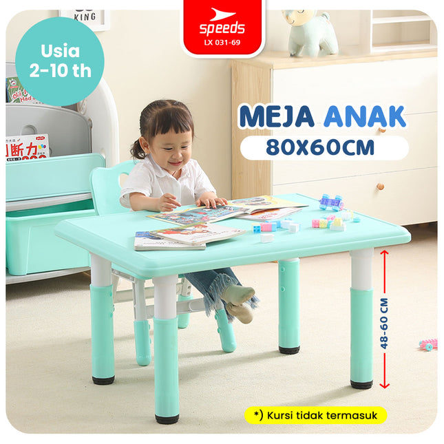 SPEEDS Meja Belajar Anak Tebal Kokoh Rectangular HDPE Kids Table Meja Persegi Panjang TK Paud Colorful Kids Table Warna Warni 031-69