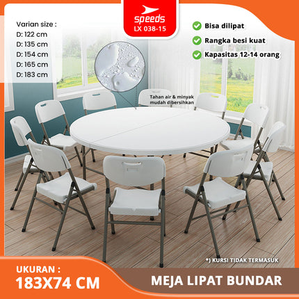 SPEEDS Meja Lipat Bulat Plastik Serbaguna 183cm 038-15