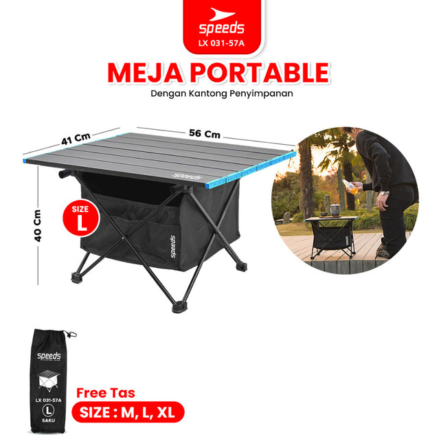 SPEEDS Meja Lipat Almunium Camping Portable Folding Outdoor Indoor Picnic Camping Table LX 031-56A