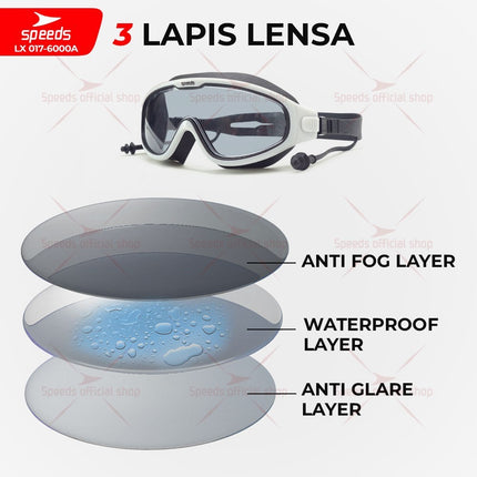 SPEEDS Kacamata Renang Dewasa Swimming Googles Remaja Anti FOG Anti UV Big Frame 017-6000