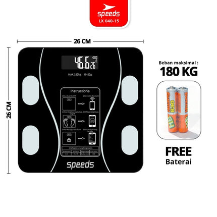 SPEEDS Timbangan Badan Smart Lemak Fat Digital Weight Scale Scales 26cm Fat Scaler USB Aplikasi Pengukur Lemak 040-15
