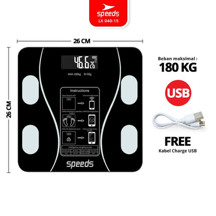 SPEEDS Timbangan Badan Smart Lemak Fat Digital Weight Scale Scales 26cm Fat Scaler USB Aplikasi Pengukur Lemak 040-15