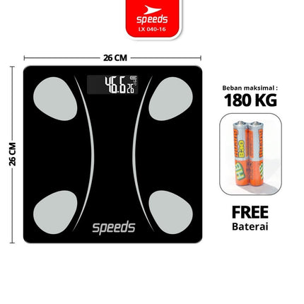 SPEEDS Timbangan Badan Smart Digital Weight Scale Scales 26cm Fitur Lengkap Fat Scaler USB Aplikasi Pengukur Lemak 040-16