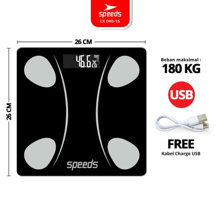 SPEEDS Timbangan Badan Smart Digital Weight Scale Scales 26cm Fitur Lengkap Fat Scaler USB Aplikasi Pengukur Lemak 040-16