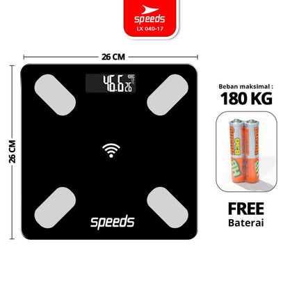SPEEDS Timbangan Badan Lemak Tinggi Smart Digital Weight Scale Scales 26cm Fat Scaler USB Fitur Lengkap Aplikasi Pengukur Lemak 040-17