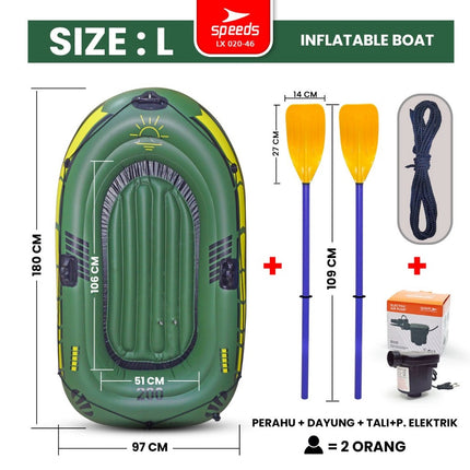 SPEEDS Perahu Karet Tiup Mancing Inflatable Boat 2 Orang Kayak + Dayung Arung Jeram 020-46