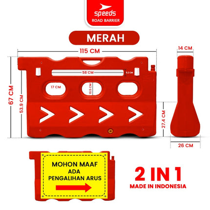 SPEEDS Penutup Jalan Safety Road Barrier Pembatas Road Barrier Block Water Isi Air 2in1 Pemisah Lalu Lintas