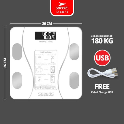 SPEEDS Timbangan Badan Smart Lemak Fat Digital Weight Scale Scales 26cm Fat Scaler USB Aplikasi Pengukur Lemak 040-15