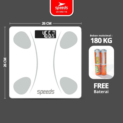 SPEEDS Timbangan Badan Smart Digital Weight Scale Scales 26cm Fitur Lengkap Fat Scaler USB Aplikasi Pengukur Lemak 040-16