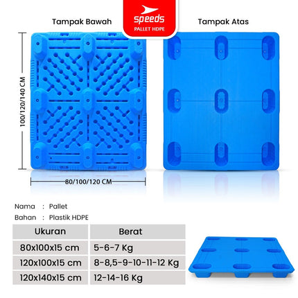 SPEEDS Thick HDPE Plastic Pallet 120x100x15cm Warehouse Pallet 9-Foot Strong Sturdy