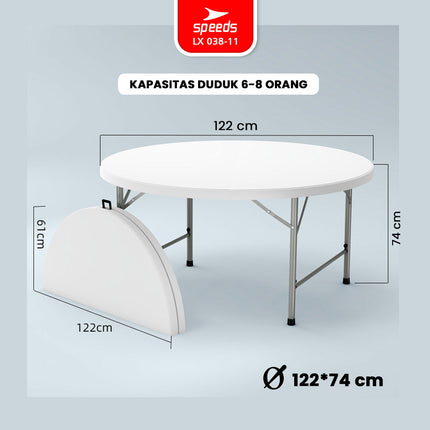 SPEEDS Meja Lipat Bulat Plastik Serbaguna 183cm 038-15