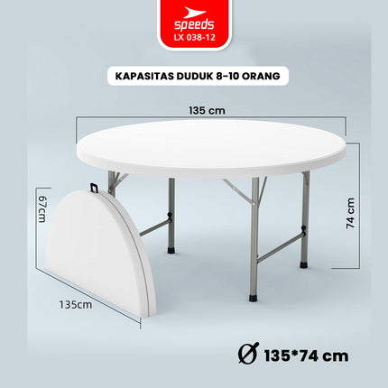 SPEEDS Meja Lipat Bulat Plastik Serbaguna 183cm 038-15