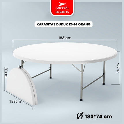 SPEEDS Meja Lipat Bulat Plastik Serbaguna 183cm 038-15