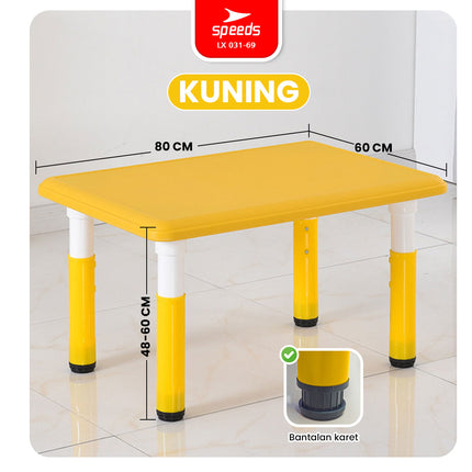 SPEEDS Meja Belajar Anak Tebal Kokoh Rectangular HDPE Kids Table Meja Persegi Panjang TK Paud Colorful Kids Table Warna Warni 031-69
