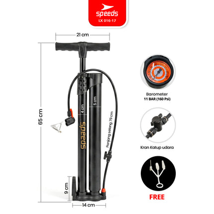 SPEEDS Pompa Angin Floor Pump 160 PSI Dual Tube Air Portabel Pompa Ban Serbaguna 016-17