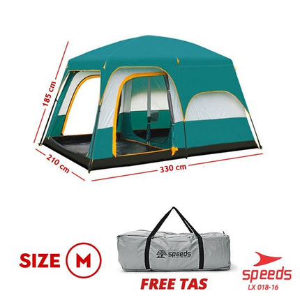 SPEEDS Tenda Camping Tent Besar Muat 3-5 Orang Tenda Kemah Outdoor + Kanopi Double Layer 018-16