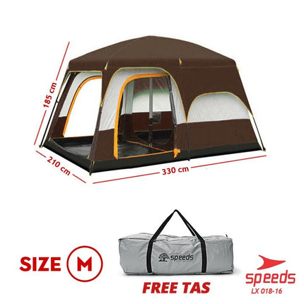 SPEEDS Tenda Camping Tent Besar Muat 3-5 Orang Tenda Kemah Outdoor + Kanopi Double Layer 018-16