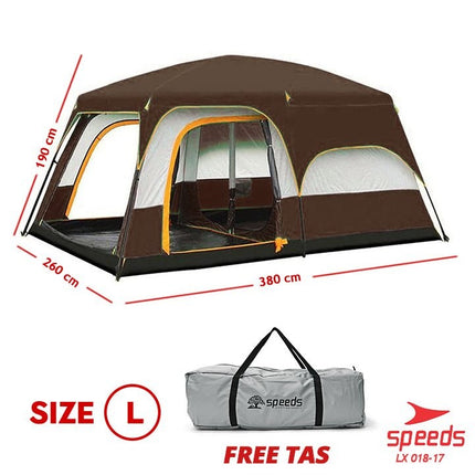 SPEEDS Tenda Camping Tenda Outdoor Camping Tent Kemping Besar 4-6 Orang Double Layer Dua Lapisan Kemah 018-17