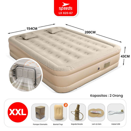 SPEEDS Kasur Angin Tiup 200x154x43cm Multifungsi Matras Kasur Pompa Outdoor Inflatable Bed 020-65