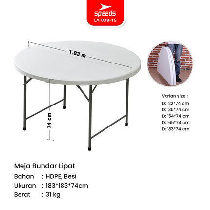 SPEEDS Meja Lipat Bulat Plastik Serbaguna 183cm 038-15